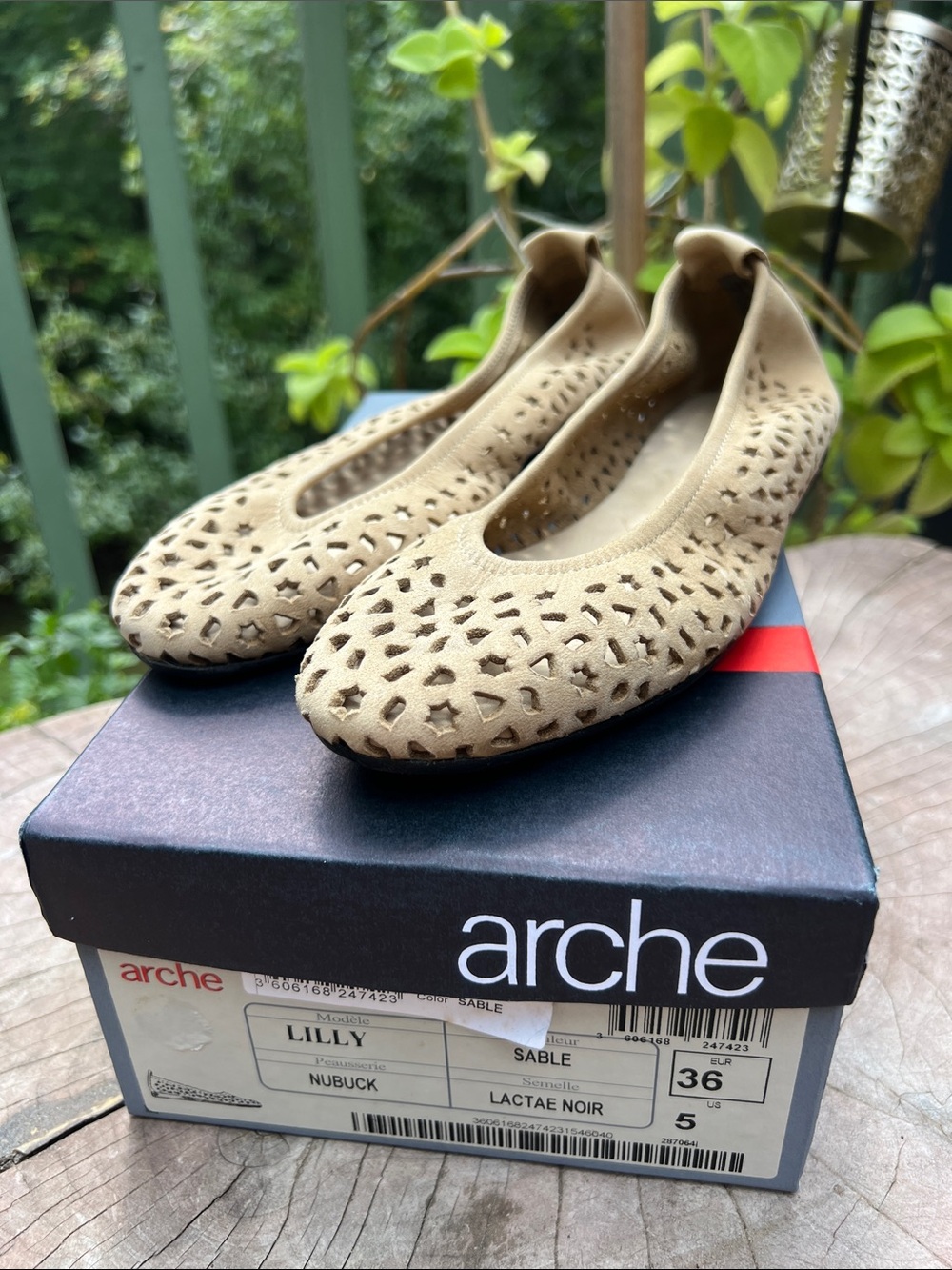 Arche Lilly Sable Nubuck Perforated Ballet Flats